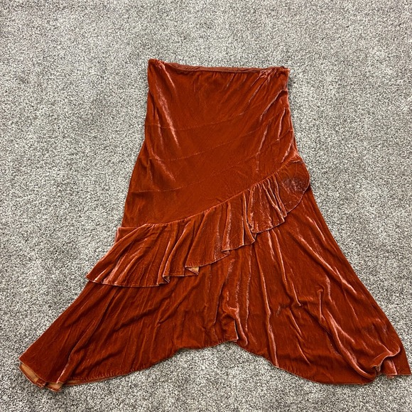 Ralph Lauren Dresses & Skirts - Ralph Lauren Skirt Womens 8 vintage Velvet Asymmetrical Ruffle Burnt Orange Boho